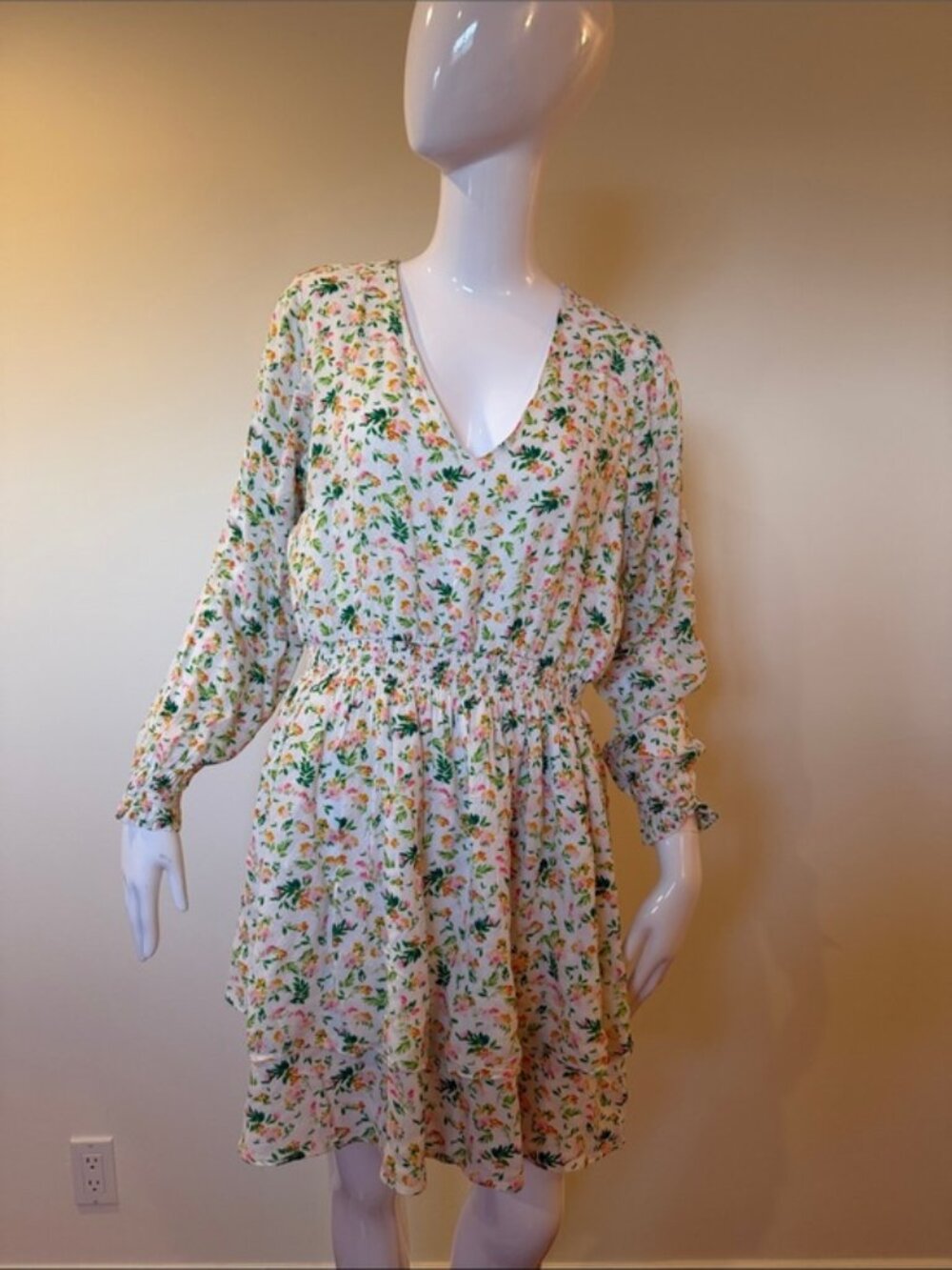 Banana Republic Petite Floral Long Sleeve Mini Dress Large